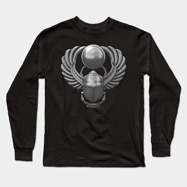 Silver Egyptian Scarab Long Sleeve T-Shirt by Packrat